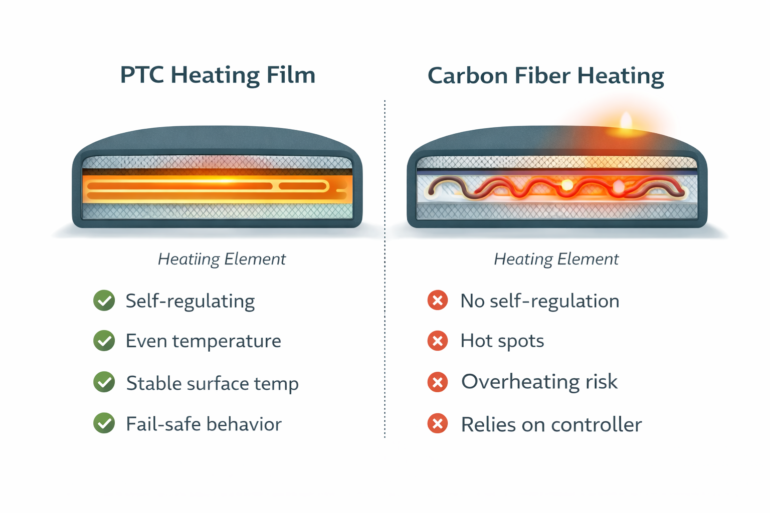 PTC heating film vs carbon fiber heating