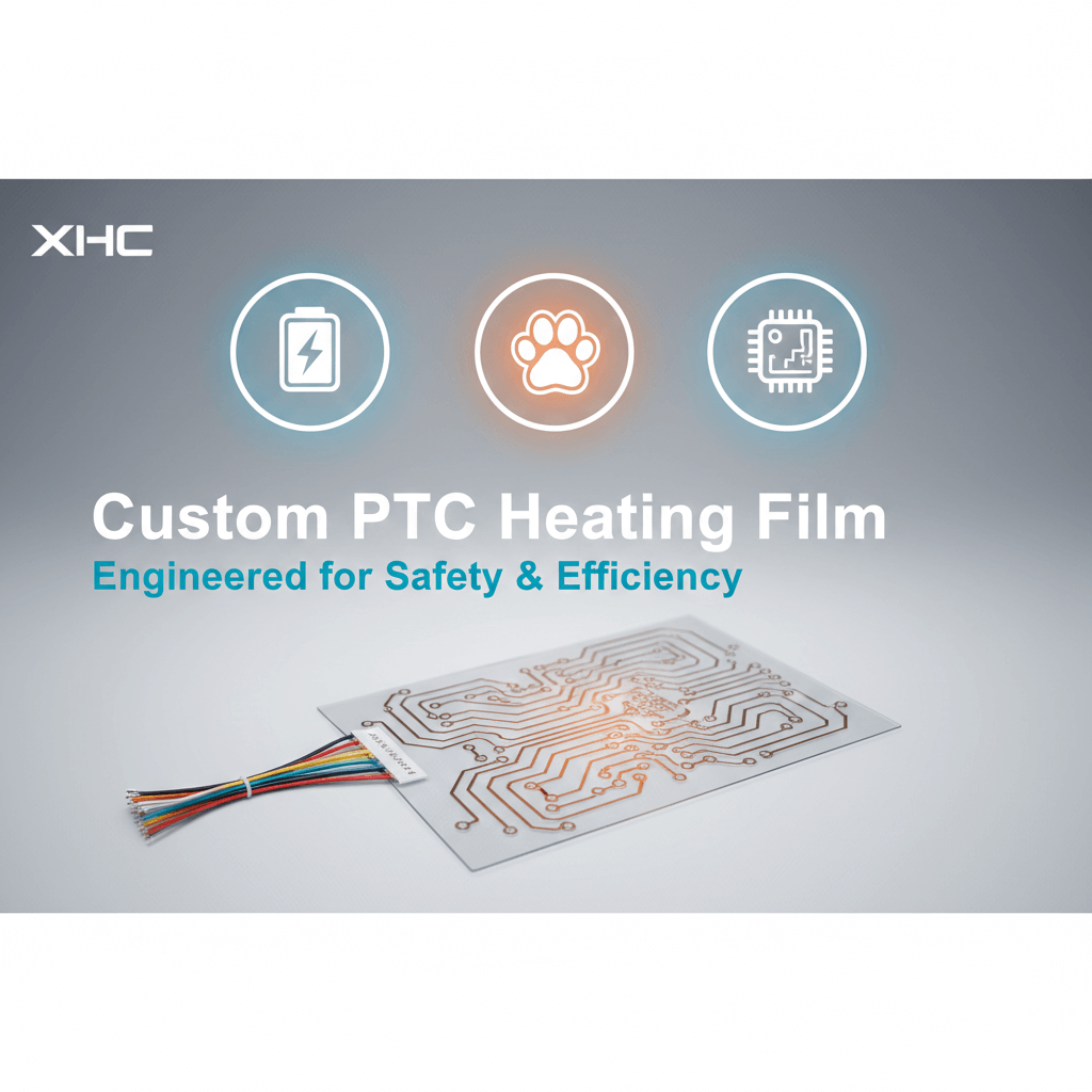 Custom PTC heating film manufactured by XHC, engineered for safety and efficiency in EV batteries, pet pads, and smart electronics.
