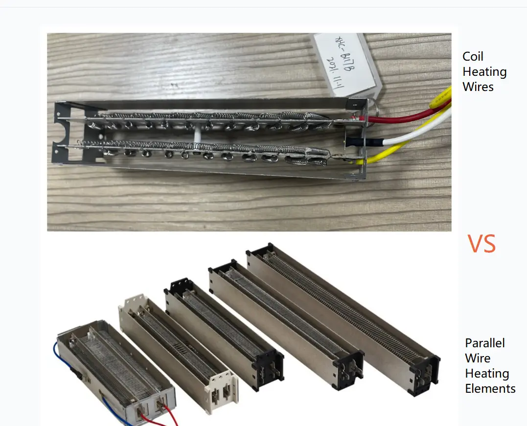 coil heating wires vs parallel wire heating elements in ventilation heating system comparison